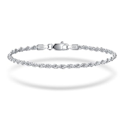 S925 Sterling Silver 6mm Cuban Link Chain Bracelets for Men,2.5mm Rope Chain Mens Bracelet Set for Men's&woman,Trendy hip-hop stacking Chain Gift Boyfriend/Girlfriend,Non Tarnish Hypoallergenic - style: Sterling Silver Rope chain