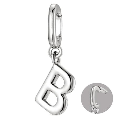 OVRUNS Initial Charm for Women Letter Bracelet Necklace Charms With Clasp | Alloy,nickel,safe for sensitive skin,Pendant with install clasp,fits bracelets with necklaces,great for gift - color: Silver, style: Letter B