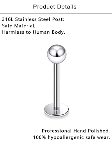 Lcolyoli 32PCS Labret Piercing Jewelry Stainless Steel Snake Bite Jewelry Lip Rings 16G Medusa Monroe Lip Piercing Jewelry for Women Men Bar Length 6mm 8mm 10mm 12mm - color: silvertone