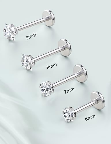 JeryWe 18G 16G Flat Back Earrings Studs for Women - Hypoallergenic Surgical Steel Internal Thread CZ Stud Earrings Stacks 14K Gold Plated Tragus Labret Helix Cartilage Conch Nose Stud Piercing Jewelry - color: Steel, size: 18G(1.0mm)