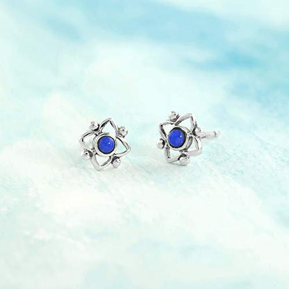Boma Jewelry Sterling Silver Flower Shaped Dot Stud Earring - color: Lapis