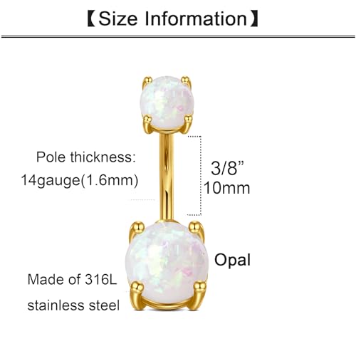 QWALIT Belly Button Ring Silver Gold Belly Rings Surgical Stainless Steel Belly Button Rings for Women Belly Button Piercing Jewelry Hypoallergenic Dangle Belly Button Ring Clicker Belly Ring Dangling - style: D3-Opal- both end