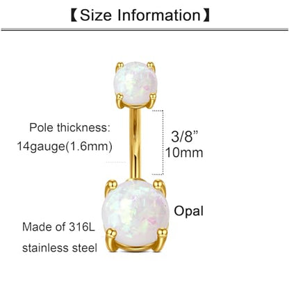 QWALIT Belly Button Ring Silver Gold Belly Rings Surgical Stainless Steel Belly Button Rings for Women Belly Button Piercing Jewelry Hypoallergenic Dangle Belly Button Ring Clicker Belly Ring Dangling - style: D3-Opal- both end