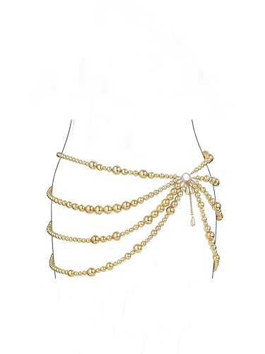 Bikini Multi-Layer Waist Belly Chain Pearl Belly Chain Layered Waist Body Chains Bikini Belly Jewelry Fashion Beach Rave Party Club Body Accessories Jewelry for Women - color: Gold