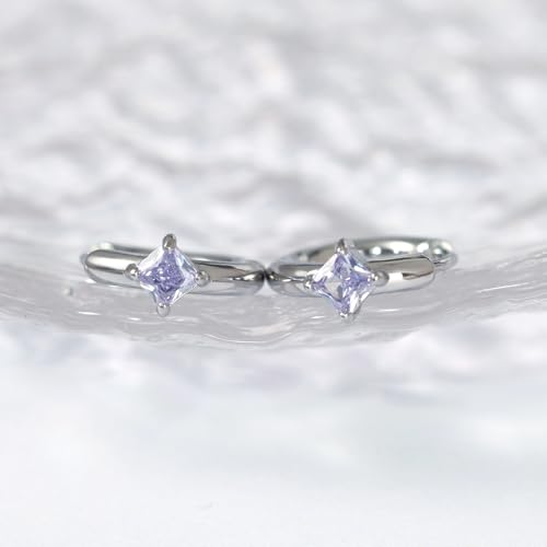 316L Surgical Steel Birthstone Hoop Earrings for Women | Lightweight, 5A Cubic Zirconia, Hypoallergenic, Lead & Nickel Free, 8mm Huggie Hoops - color: Silver: 06. June (Alexandrite)