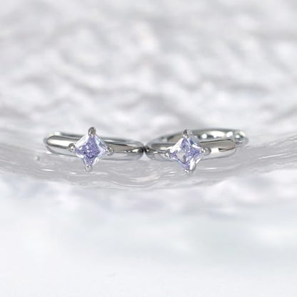 316L Surgical Steel Birthstone Hoop Earrings for Women | Lightweight, 5A Cubic Zirconia, Hypoallergenic, Lead & Nickel Free, 8mm Huggie Hoops - color: Silver: 06. June (Alexandrite)