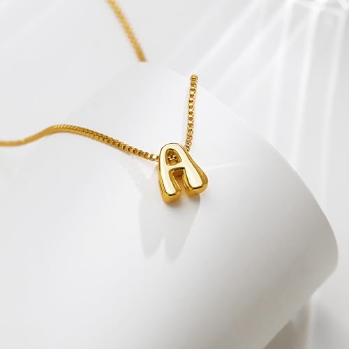 Bubble Gold Initial Necklaces for Women,14K Gold Plated A-Z Initial Necklaces for Women, Chunky balloon letter name Pendant Necklace Fashion Jewelry Gifts - color: C, style: Gold