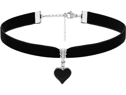 Sacina Black Heart Choker, Black Choker, Gothic Vintage Necklace, Valentine Gift, Christmas Jewelry Gift For Women - color: black