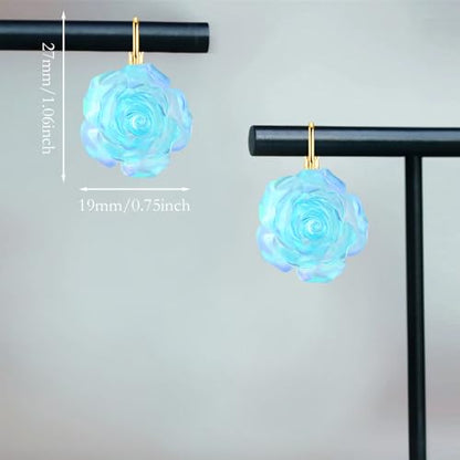 Handmade Bohemian Aesthetic Dainty Acrylic Flower Petal Leverback Earrings Sparkly 14K Gold Floral Dangle Drop Earrings for Women - color: Sky Blue