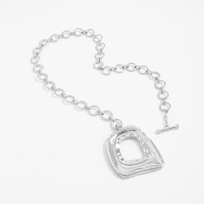 Sora Tuki Gold Chunky Necklace for Women Trendy Big Silver Statement Necklace Large Heart Hollow Square Necklaces Bold Thick Chain OT Toggle Necklaces Boho Chunky Jewelry - color: Style 2 - Silver-Square