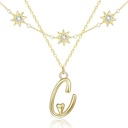14K Gold A-Z Initial Lette Necklace Star Choker Women Necklace | Personalized Initial Jewelry, Meaningful Name Letter Gift for Women Wife Mom Friend, Perfect Present For Birthday/Anniversary - style: 14K Gold-C