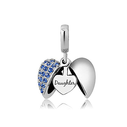 KunBead Daughter Heart I Love You Birthstone Dangle Charms Compatible with Pandora Bracelet Gift for Womens Birthday - color: Deep Blue