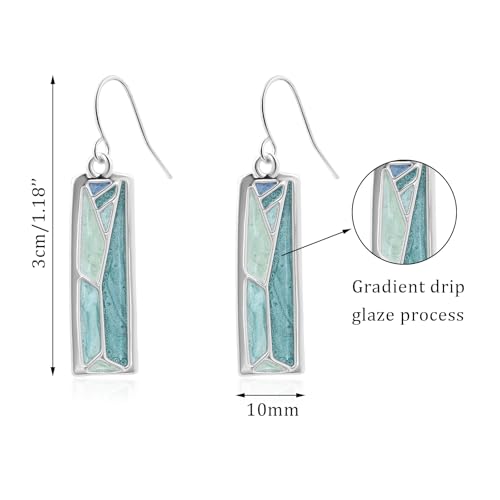 Silver Dangle Earrings for Women Shaped Rectangle Wide Bar Enamel Earrings Colorful Geometric Drop for Daily - color: Blue