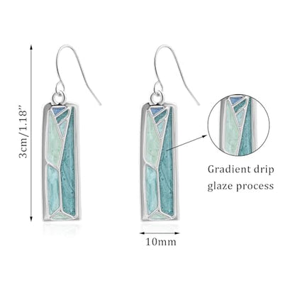 Silver Dangle Earrings for Women Shaped Rectangle Wide Bar Enamel Earrings Colorful Geometric Drop for Daily - color: Blue
