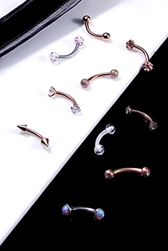 Jenxnjsjo 16g 6/8/10mm Eyebrow/Rook/Snug/Vertical-Labret/VCH/Snake-Eyes/Anti-Tragus/Christina/Daith/Belly-Button/Bridge/Hood/Surface Curved Barbell Piercing Jewelry for Women Men - color: 10PCS, Rose-Gold, size: 8mm