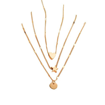 Layered Gold Heart Star Pendant Necklaces Set for Women Stackable Love Coin Chain Necklaces Adjustable Pentagram Choker Necklaces Jewelry Accessories