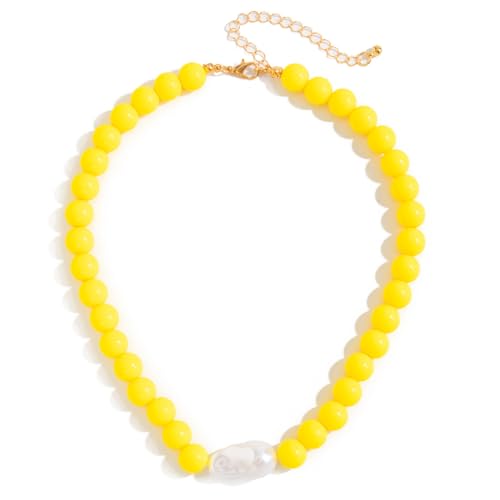 Colorful Faux Baroque Pearl Resin Beaded Choker Necklace Summer Tropical Jewelry for Women - color: Yellow