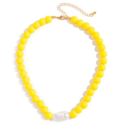 Colorful Faux Baroque Pearl Resin Beaded Choker Necklace Summer Tropical Jewelry for Women - color: Yellow