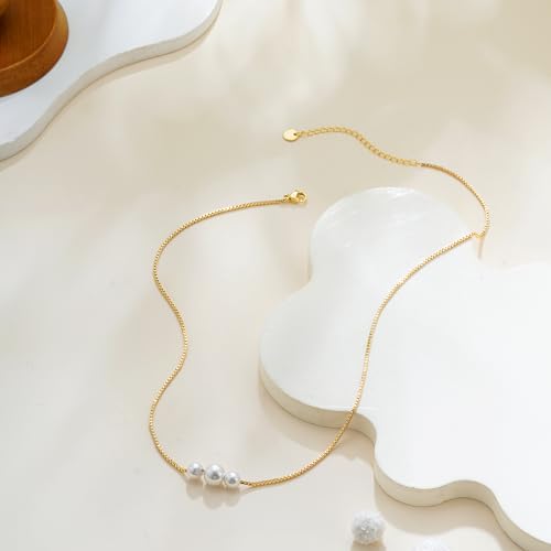 Gold Pearl Necklaces for Women Trendy, 14K Gold Plated Dainty Necklace Simple Layered Pearl Necklaces for Women Trendy Wedding Birthday Jewelry - color: 1-Three Pearl