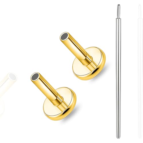 limerencia Titanium Threadless Bar Post for Tragus Body Piercing,16G/18G/20G Press Fit Flat Back Stud Earrings Push in Post Replacement Medusa Helix Couch Piercing Jewelry for Women Men(A Pair) - color: gold tone, size: 16G-6mm