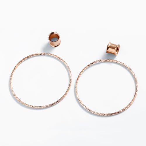 Aienid Large Hoop Ear Gauges Stainless Steel Double Flared Tunnels Plugs for Women 6mm-20mm Body Piercing Jewelry - color: Rose Gold, size: 18mm (11/16")