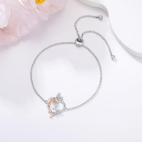TOUPOP Gifts for Women Rose Heart Initial Bracelet 925 Sterling Silver Butterfly Letter Link Bracelet Love Jewelry Anniversary Birthday Gifts for Wife Girlfriend Mom Her - style: Initial R