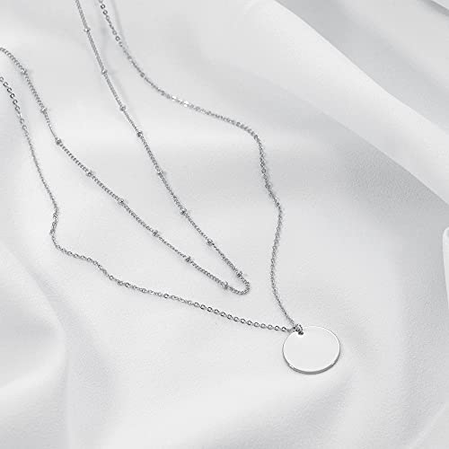 MEVECCO Dainty Pendant Layered Necklaces for Women | 18K Gold Plated Brass, 2-Piece Set With A Choker-Length Upper Layer, Wear Together Or Separately, Refined Everyday Style - style: Layer Disc-SL