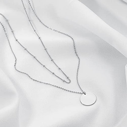 MEVECCO Dainty Pendant Layered Necklaces for Women | 18K Gold Plated Brass, 2-Piece Set With A Choker-Length Upper Layer, Wear Together Or Separately, Refined Everyday Style - style: Layer Disc-SL