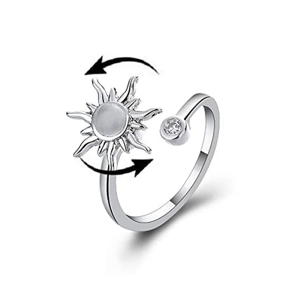 COLORFUL BLING Fidget Sunflower Evil Eye Daisy Spinner Stackable Rings Bee Butterfly Adjustable Open Rotatable CZ Cubic Zirconia Anti Stress for Women Wedding Jewelry - style: Sun