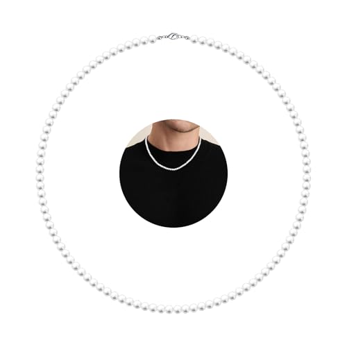 MJartoria Pearl Necklace for Men | Women, 16''-24'' Pearl Necklaces, 4mm/6mm/8mm White Faux Pearl Choker Necklace Trendy Jewelry Gifts for Women Men - size: 16 inches, style: 4mm