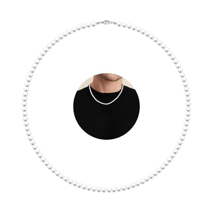 MJartoria Pearl Necklace for Men | Women, 16''-24'' Pearl Necklaces, 4mm/6mm/8mm White Faux Pearl Choker Necklace Trendy Jewelry Gifts for Women Men - size: 16 inches, style: 4mm