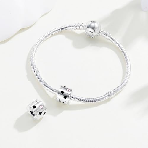KEQ Clip Spacer Charm for Bracelet 925 Silver Pave Cubic Zirconia Clip Lock Stopper Bead Spacer For Women Bracelets Stopper Birthday Gifts European Openable Beads 2pcs - color: Heart