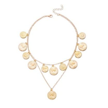 Gold Pirate Necklace for Women Layered Stack Charm Necklace Coin Pendant Necklaces Chunky Pirate Necklaces Pirates Costume Jewelry Accessories - color: gold3