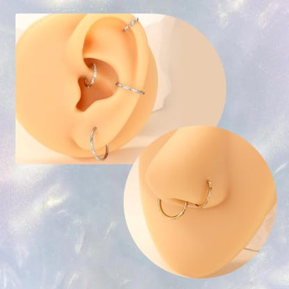 FUNLMO 316L Surgical Steel Cube Zircon Nose Ring Septum Jewelry Helix Conch Tragus Rook Daith Piercing Jewelry Cartilage Earring for Women Men - color: Gold