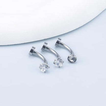 Vsnnsns 14G Floating Belly Button Ring Piercing Jewelry 316L Stainless Surgical Steel Round Heart Cubic Zirconia Navel Rings Belly Button Ring Piercing Jewelry for Women 14 Gauge Hypoallergenic - color: Silver-14MM Bar-Clear CZ