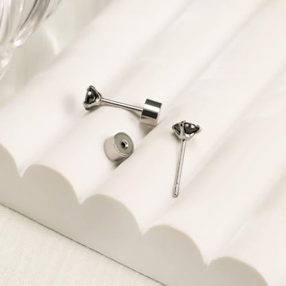 5-6 pairs Push-in Flat Back Stud Earrings Hypoallergenic Surgical Stainless Steel Cubic Zirconia Earrings Studs Set Multi-Pack, CZ Stud Earrings for Women Men Trendy Cartilage Stud Earrings 2-8mm - color: black-2/3/4mm(6pairs)
