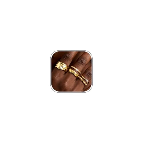 14K Gold Plated Rings for Women,Non Tarnish Stackable Chunky Ring | Cubic Zirconia Thumb Ring ,Dainty Stackable Chunky Rings Set,Trendy Statement Thick Dome Ring,Promise Wedding Band Size 6-10 - color: Gold A-Chunky Ring