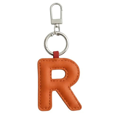 Initial Letter Keychain,Stainless Steel,Colorful Faux Leather Keyring for Backpack,Purse,Car Keys,Gift for Men Women - color: R