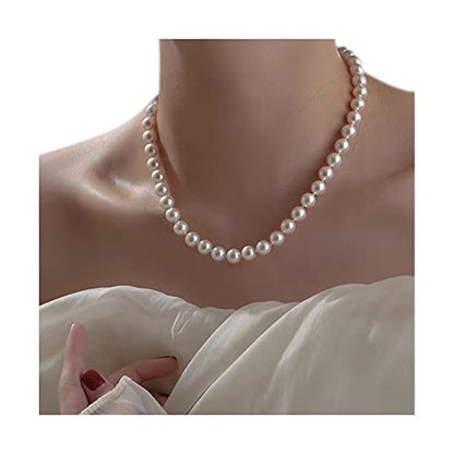 Sereney 8mm Starfish Pearl Sterling Silver Choker Bridal Birthday Necklace | Sterling Silver 8mm Freshwater Starfish Pearl Choker, Wedding Bridal Jewelry Birthday Gifts for Women, grils - style: Gold White Pearl