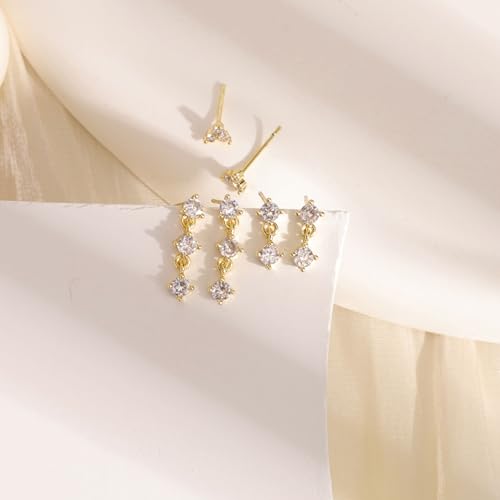 Gold Plated Earrings for Women, 14k Gold Plated Earring Stack Hypoallergenic Pearl Drop Earring Dainty Earrings for Women Trendy Cute Small Huggie Hoop Earring Fashion Womens Jewelry - color: 3 CZ stud