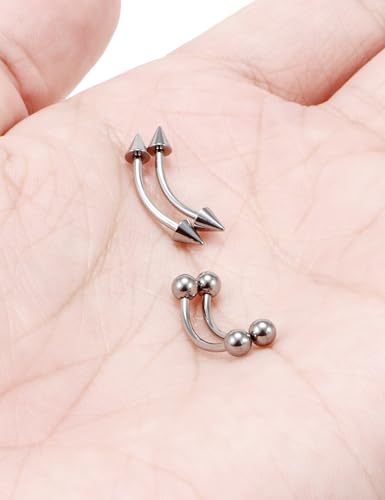 Jenxnjsjo 20/18/16g F136 Titanium Eyebrow Piercing Jewelry Rook Earring Vertical Labret Jewelry 6/8/10/12mm Curved Barbell for Women Men - size: 18g*10mm