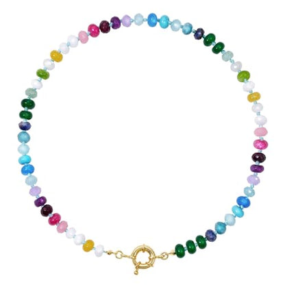 KissYan Beaded Gemstone Necklaces for Women | Colorful Bead Natural Stone Choker with 14K Gold Plated Spring Ring Clasp, Handmade Knot Jewelry for Summer Beach - color: W-Candy