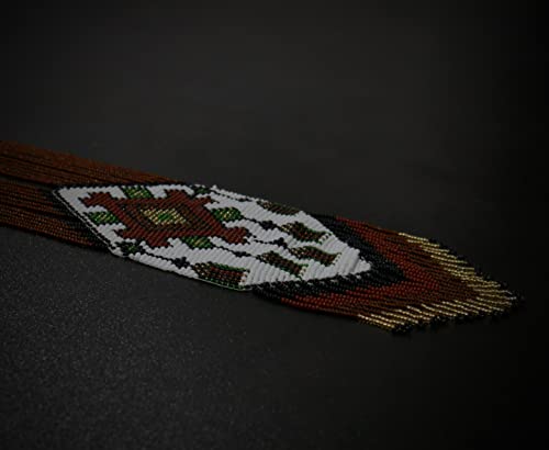 Handmade Native American Style Tribal ethnic Seed Bead Beaded Layered Medallion Necklace 4 - color: Brown
