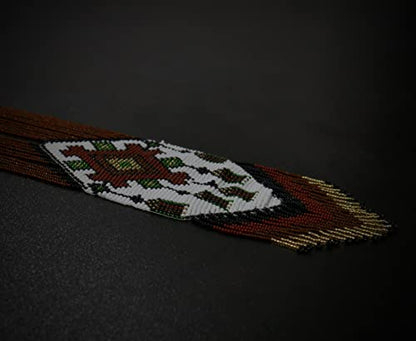 Handmade Native American Style Tribal ethnic Seed Bead Beaded Layered Medallion Necklace 4 - color: Brown