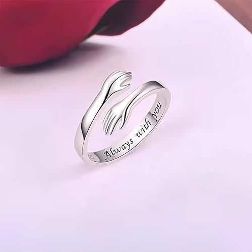 Granddaughter Daughter Hug Ring For Hope Rings, Stainless Steel Inspirational Jewelry Engraved Always With You Love You Forever Message Adjustable Non Tarnish Jewelry Birthday Gift Card - color: Always(Dear)