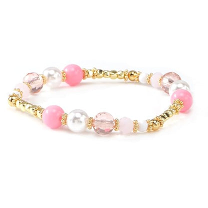 Handmade Stackable Rice Seed Beaded Ball Bracelets set for women, Romantic Boho Trendy Acrylic Glass Stretch Accessories Multi Layer Jewelry, Daily Wear Party Holiday Friendship Gift - color: Pink