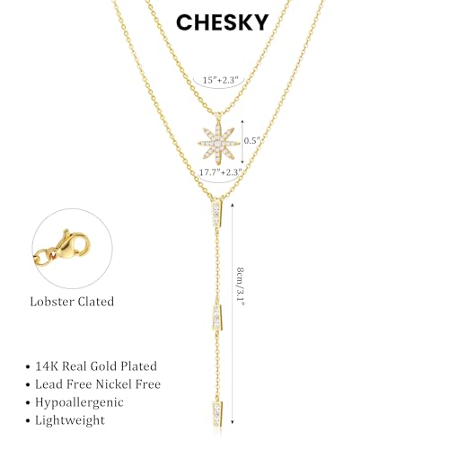 CHESKY Long Necklace for Women, 14k Gold Plated/Streling Silver Lariat Y Necklaces - style: y necklace 08