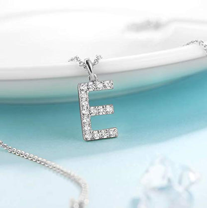 Tarsus Initial Cubic Zirconia Necklace for Women Teens | Jewelry Gifts for Women Adjustable Chain 18" + 2" - style: Silver-E-Diamond style