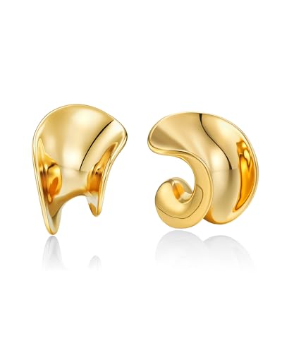 SNGIA18K Gold Plated Dangle Textured Ribbed Irregular Large Leaf Statement Earrings for Women by SNGIA, Handmade Dramatic Geometric Trendy Summer Drop Leaf Flower Jewelry Gifts, Bold Beachy Vintage Plant Fashion Drop Accessories, Vintage Nickle Free Flora