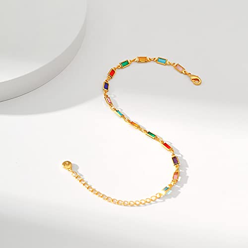 Dainty Gold Bracelets for Women, 18 Gold Plated Adjustable Evil Eye/Butterfly/Beaded/Pearl/Heart/Turquoise Handmade Bracelet for Women - style: Square Crystal